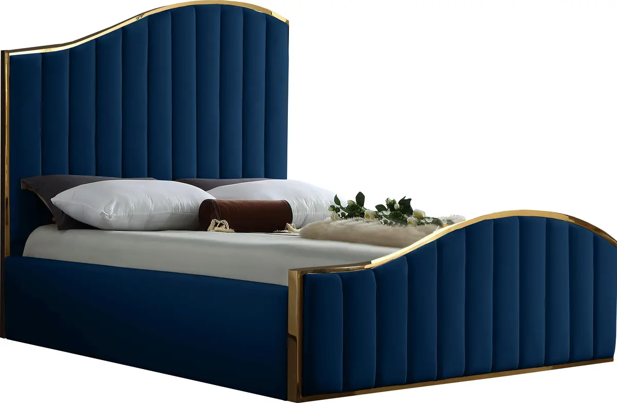 Jolie Navy Velvet Queen Bed (3 Boxes) 1
