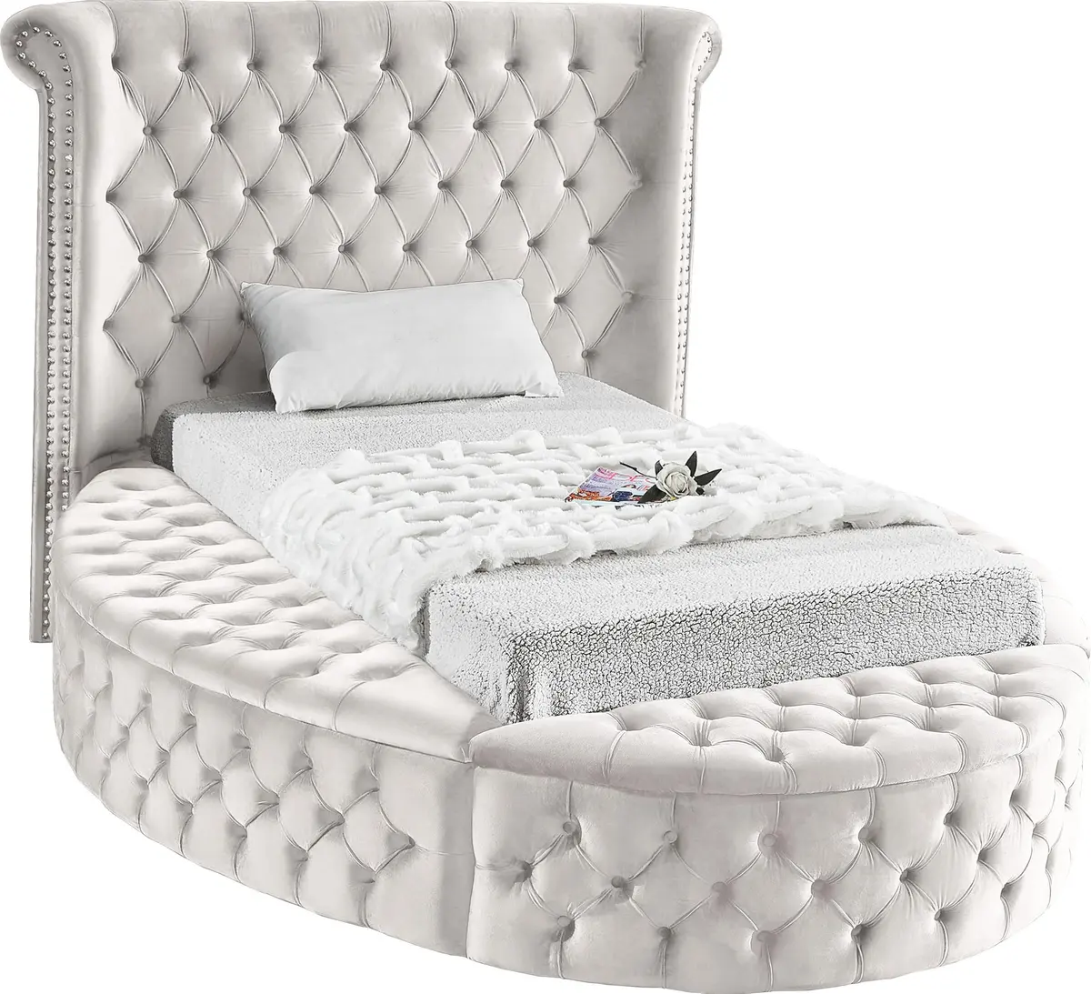 Luxus Cream Velvet Twin Bed (3 Boxes) 1