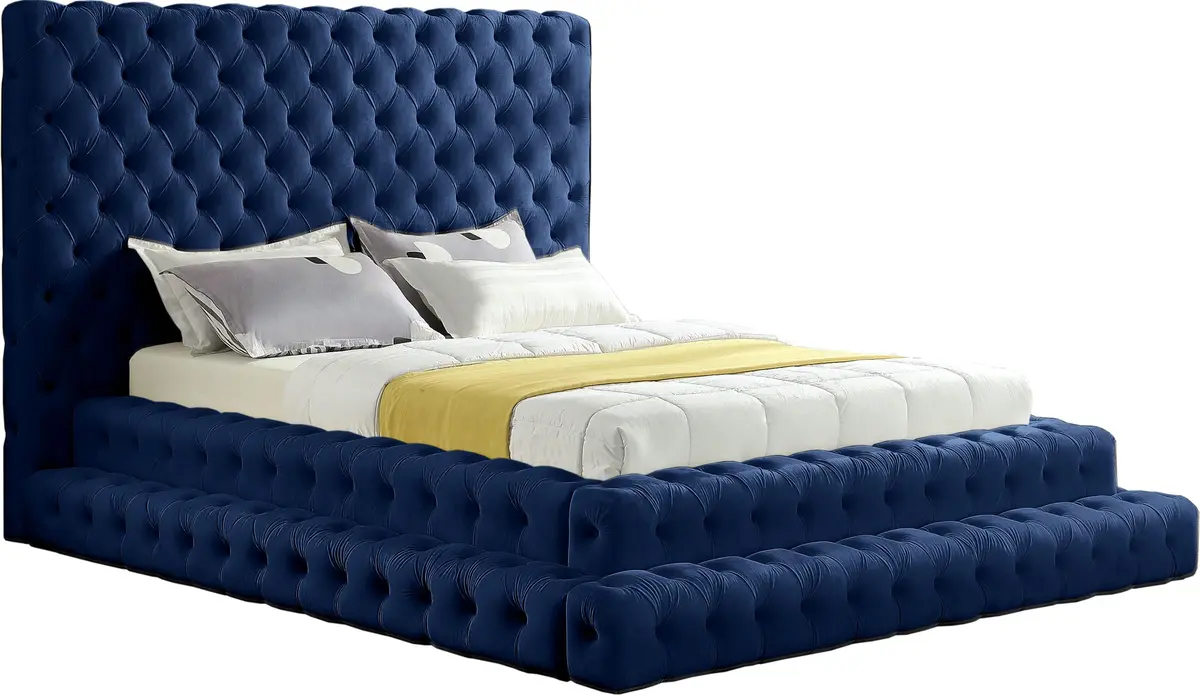 Revel Navy Velvet Queen Bed (3 Boxes) 1
