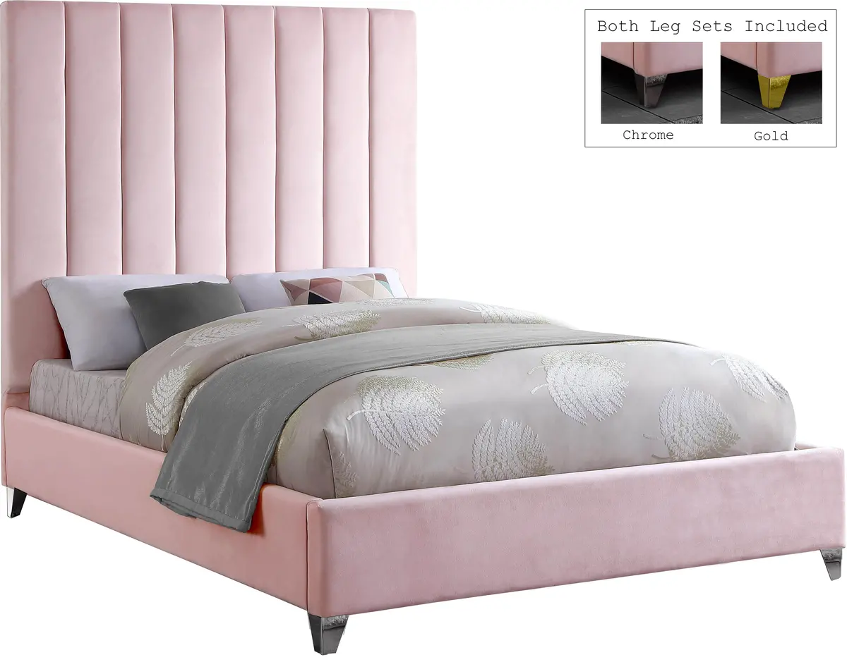Via Pink Velvet Queen Bed 2