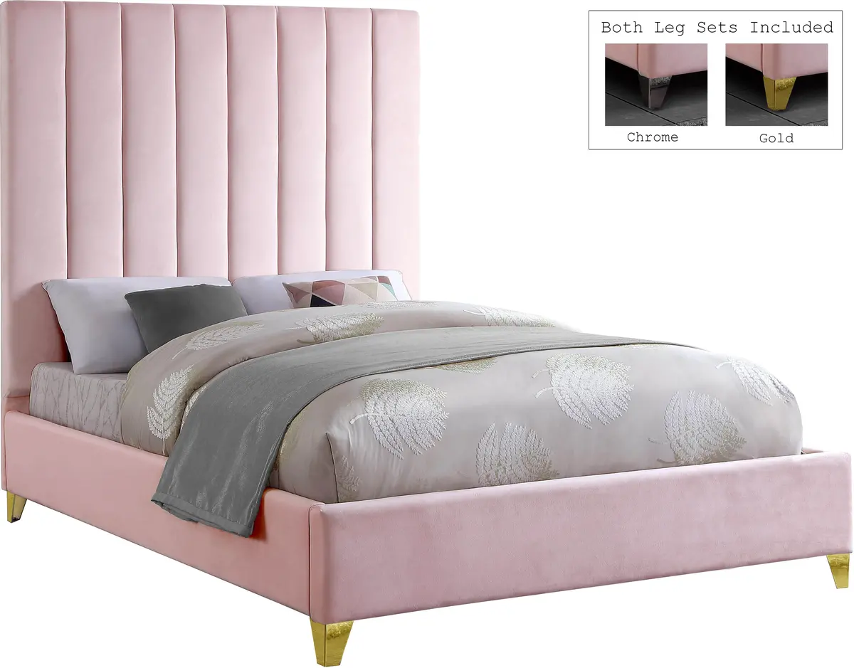 Via Pink Velvet Queen Bed 1
