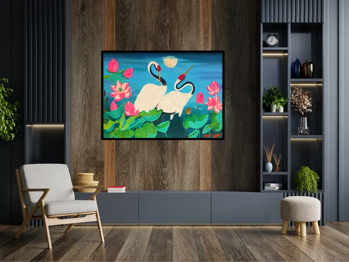 Moonrise By The Lake Painting 1
