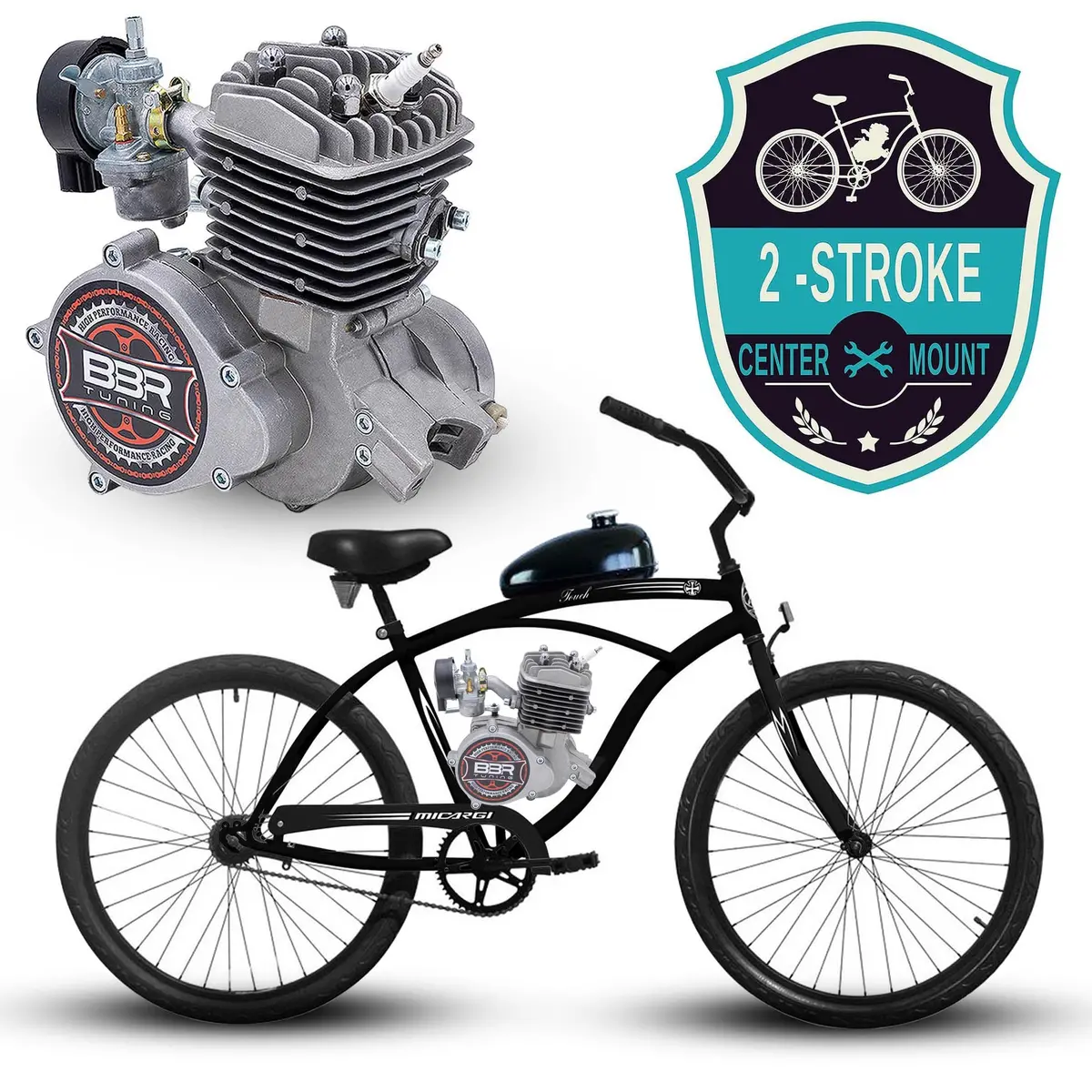 Tracer 26 Inch Men's Ace Beach Cruiser + Bbr Tuning 2-Stroke Engine 3