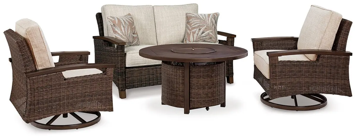 Paradise Trail Outdoor Loveseat, Lounge Chairs And Fire Pit Table 1