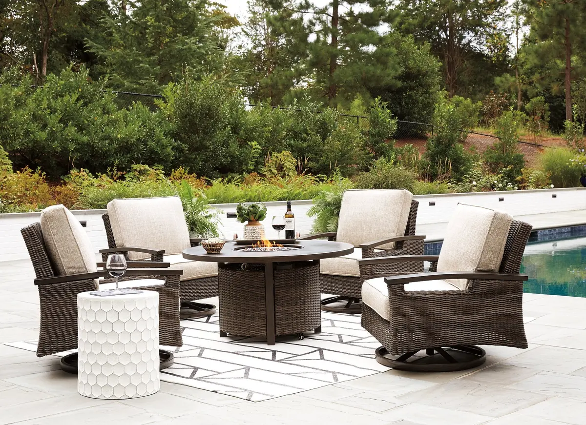 Paradise Trail Paradise Trail Fire Pit Table With 4 Nuvella Swivel Lounge Chairs 1