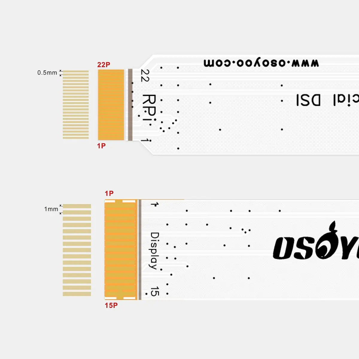 Osoyoo 15 Pin 1.0Mm Pitch To 22 Pin 0.5Mm Pitch Type B Cover Film High Precision Anti-Interference Flex Fpc Cable For Raspberry Pi Official 7Inch Dsi / Osoyoo 7"/3.5" Ips Dsi Screen To Raspberry Pi 5 2