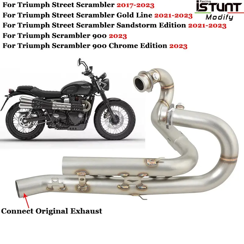 For Triumph Street Scrambler Gold Line Sandstorm 900 Chrome Edition 2017-2023 Motorcycle Exhaust Escape Slip On Front Link Pipe 1