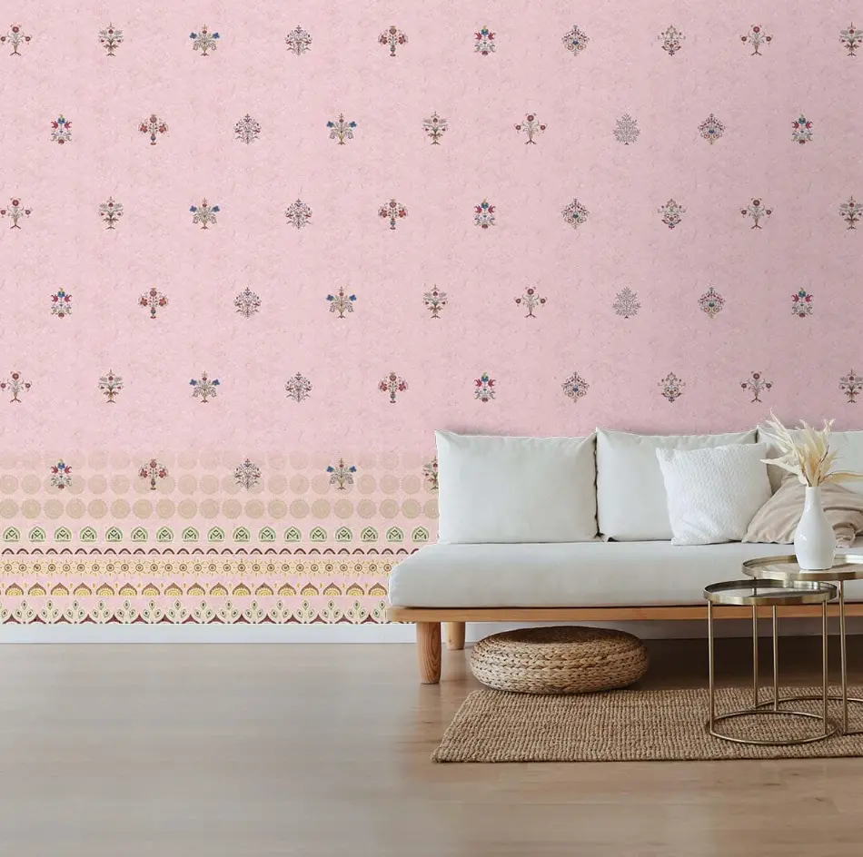 Pink Indian Motif Wallpaper For Bedrooms 1