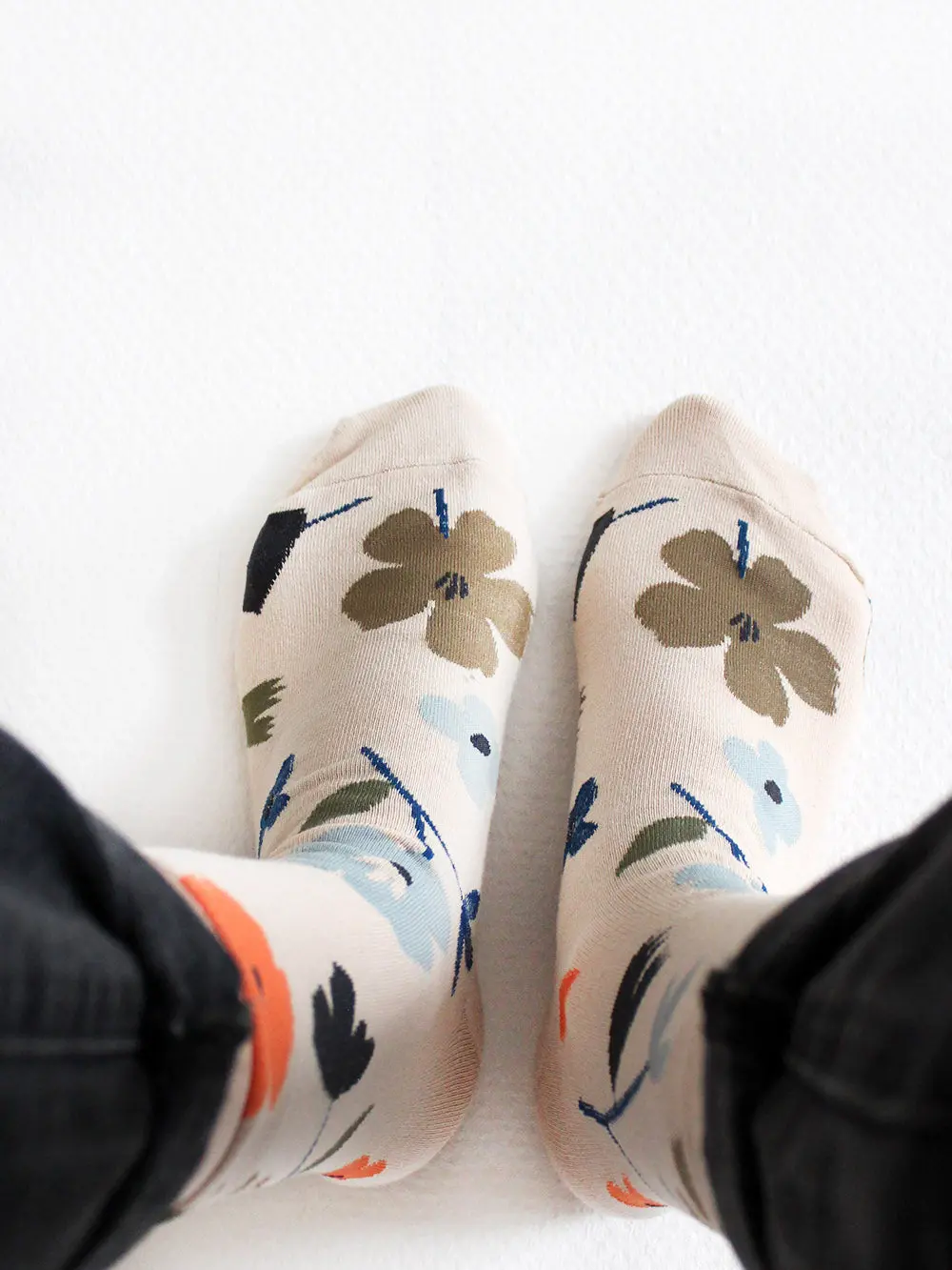 Socken "Große Blumen" | Beige 2