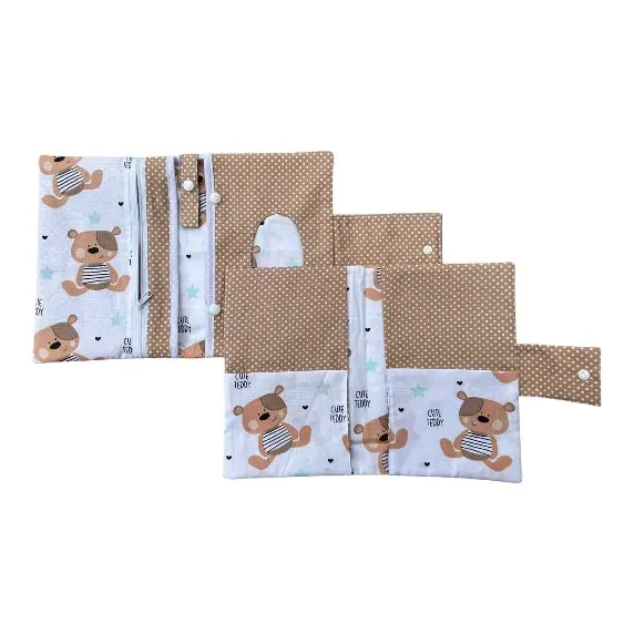 Set: Windeltasche Und U-Heft-Hülle Cute Teddy Weiß 1