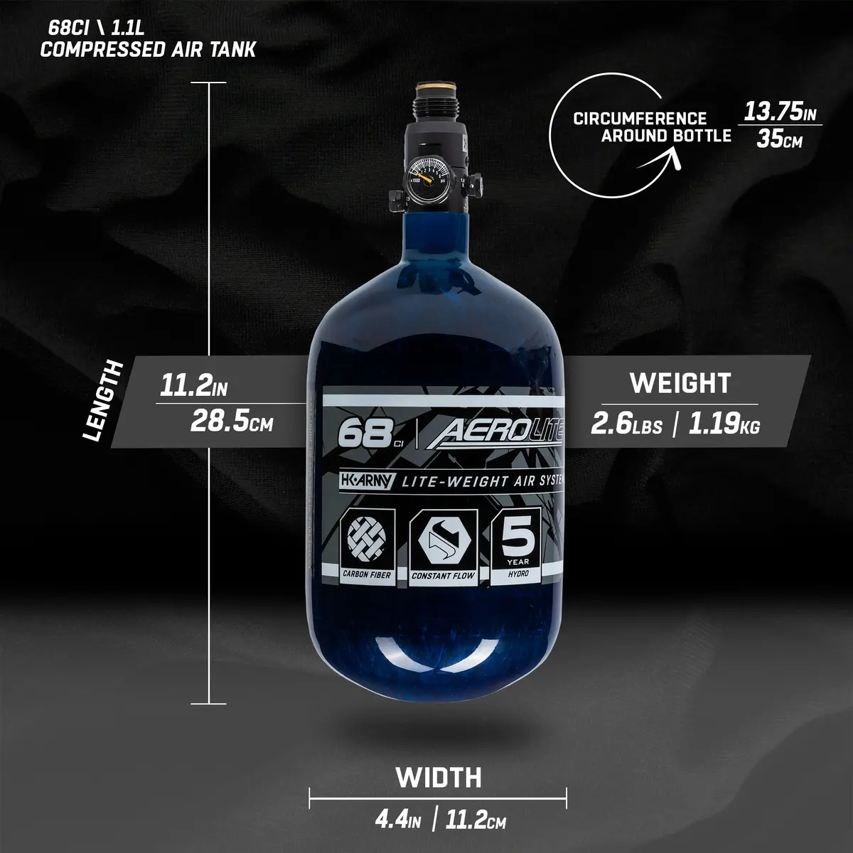 Aerolite Carbon Fiber Tank - 68Ci / 4500Psi - Blue 2