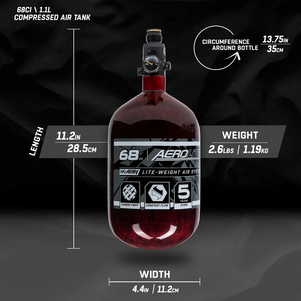 Aerolite Carbon Fiber Tank - 68Ci / 4500Psi - Red 2