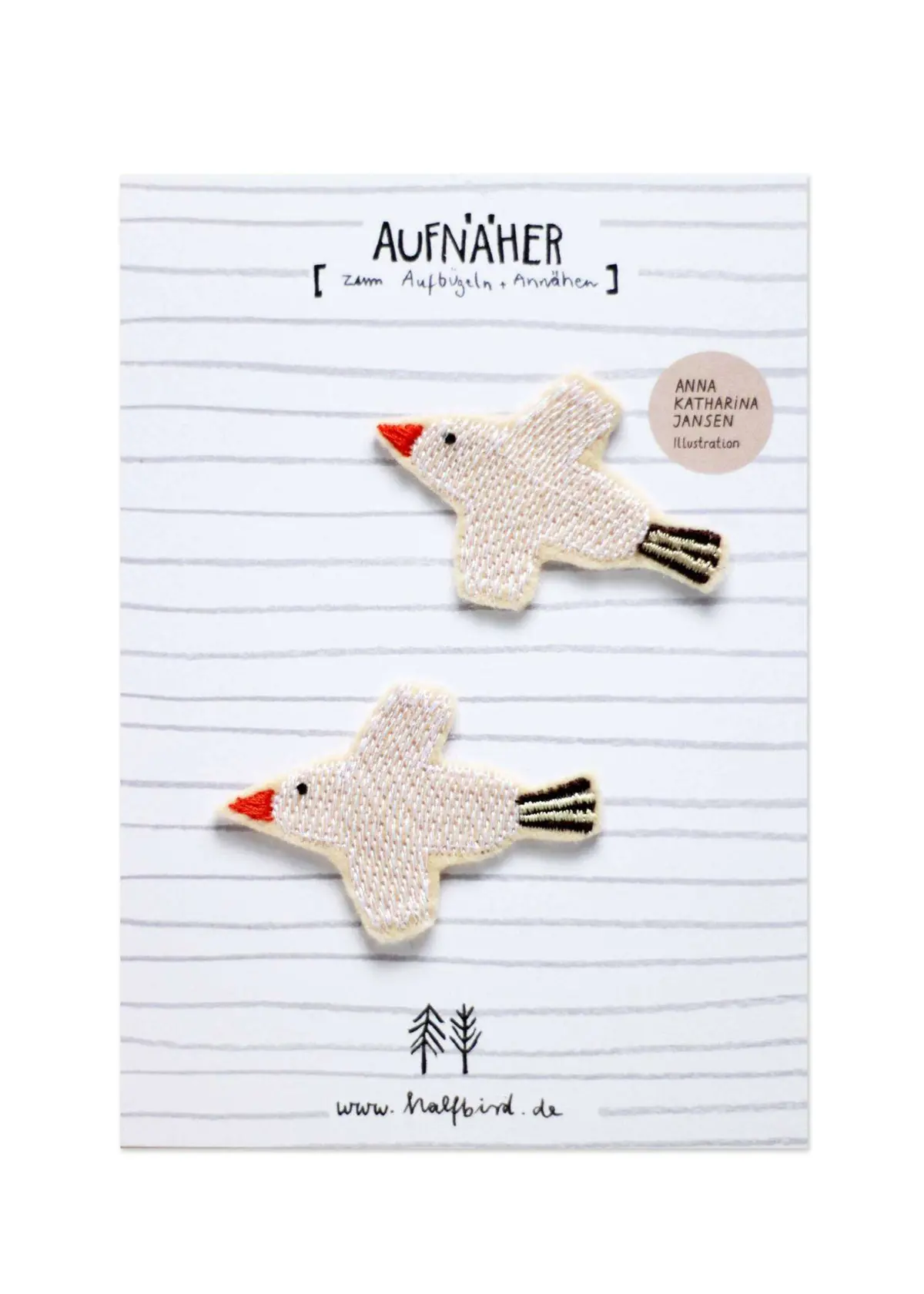 Aufnäher "Vogel Weiß" 2Er Set 1