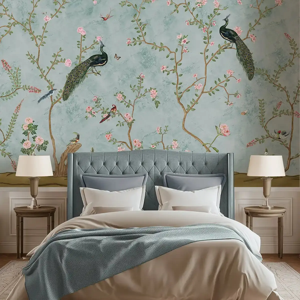 Bagiya, Peacock Chinoiserie Wallpaper, Customised 1