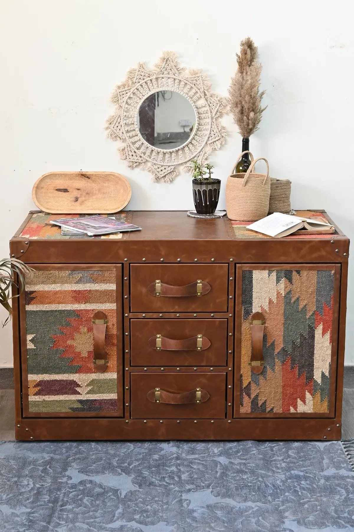 Charley Chest Of Drawers - Kilim And Leather 1