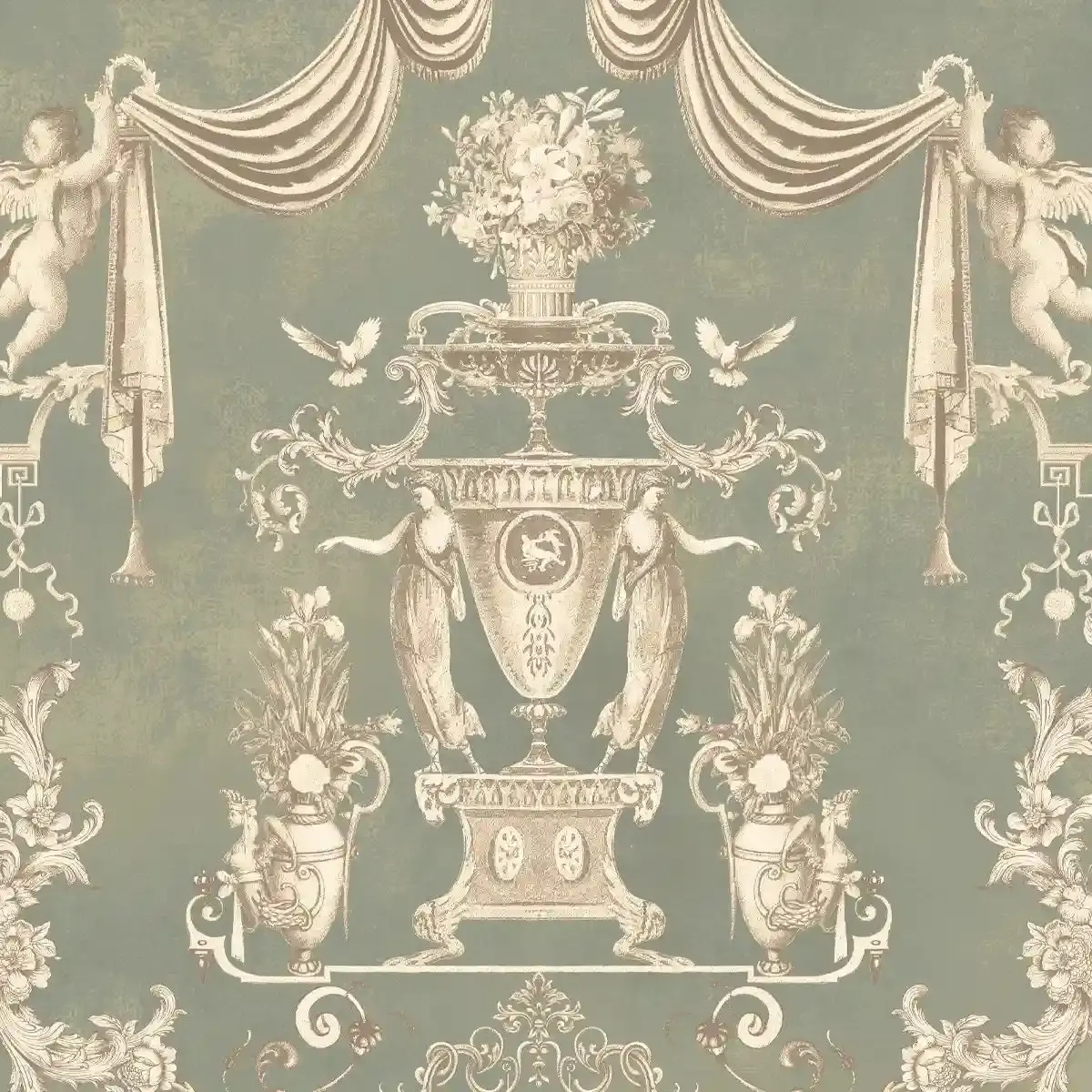 European Tapestry Beautiful Repeat Pattern Made For Walls Green 4