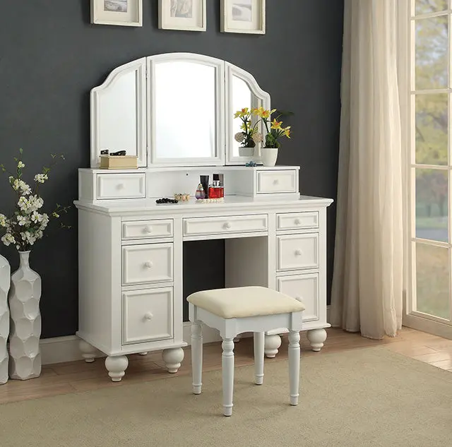 Athy White Vanity W/ Stool 1