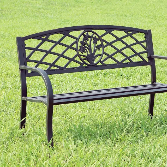 Minot Black Patio Steel Bench 1