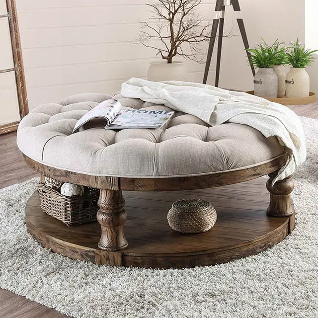 Mika Antique Oak Coffee Table W/ Cushion Top 1