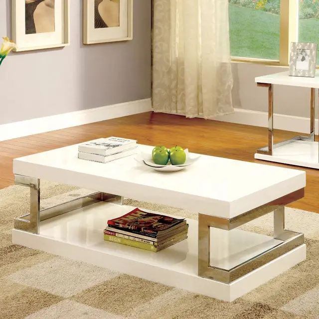 Meda White/Chrome Coffee Table, White 1