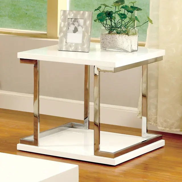 Meda White/Chrome End Table, White 1