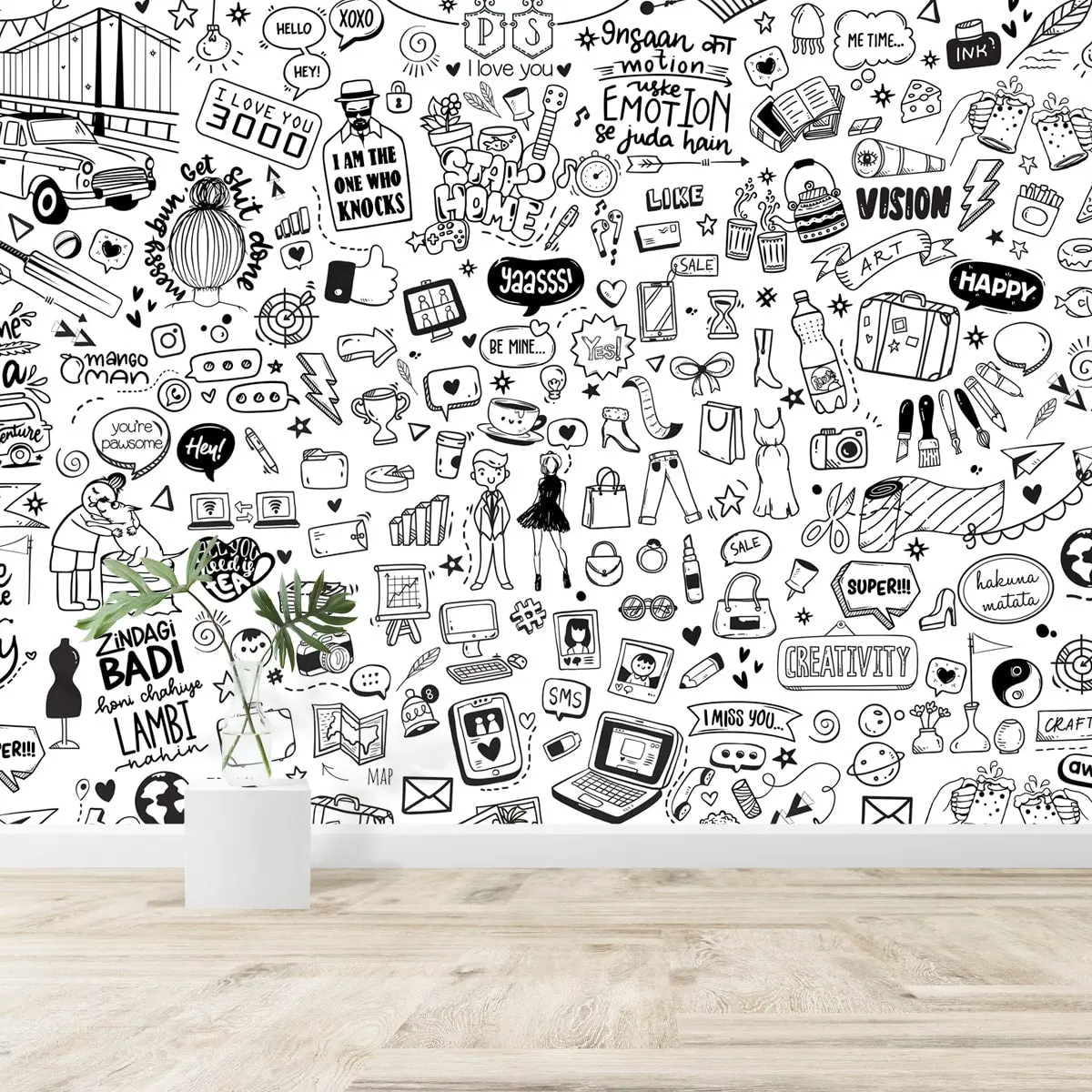 Doodle Art Wallpaper For Walls With Funky Elements 2