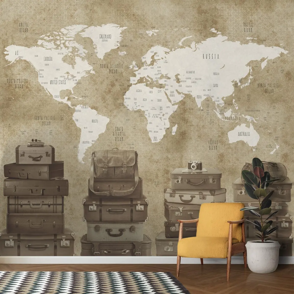 Vintage Travel Theme World Map Customised Wallpaper For Walls 1