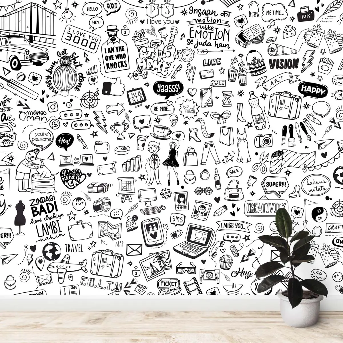 Doodle Art Wallpaper For Walls With Funky Elements 1