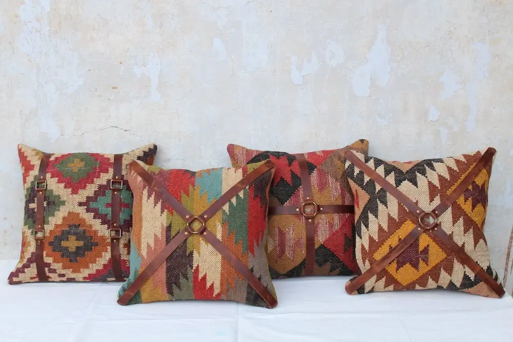 Dale Kilim Ikat & Leather Cushion Cover 6