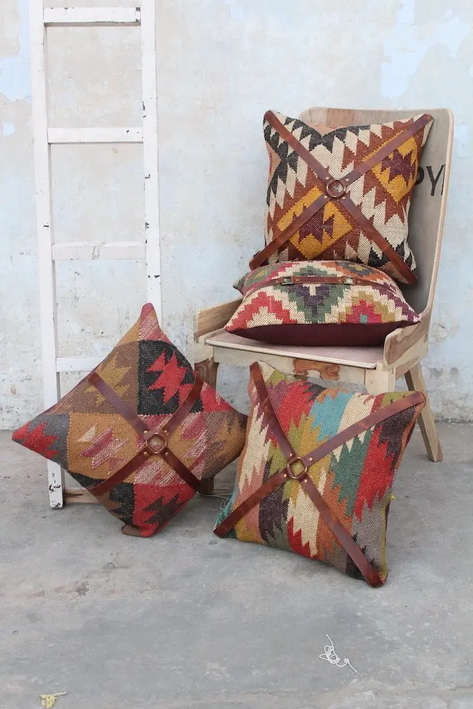 Dale Kilim Ikat & Leather Cushion Cover 5