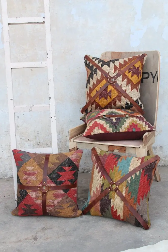 Dale Kilim Ikat & Leather Cushion Cover 2