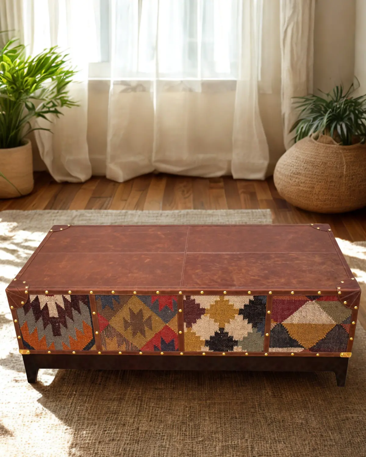 Delhi Coffee Table - Kilim And Leather 1
