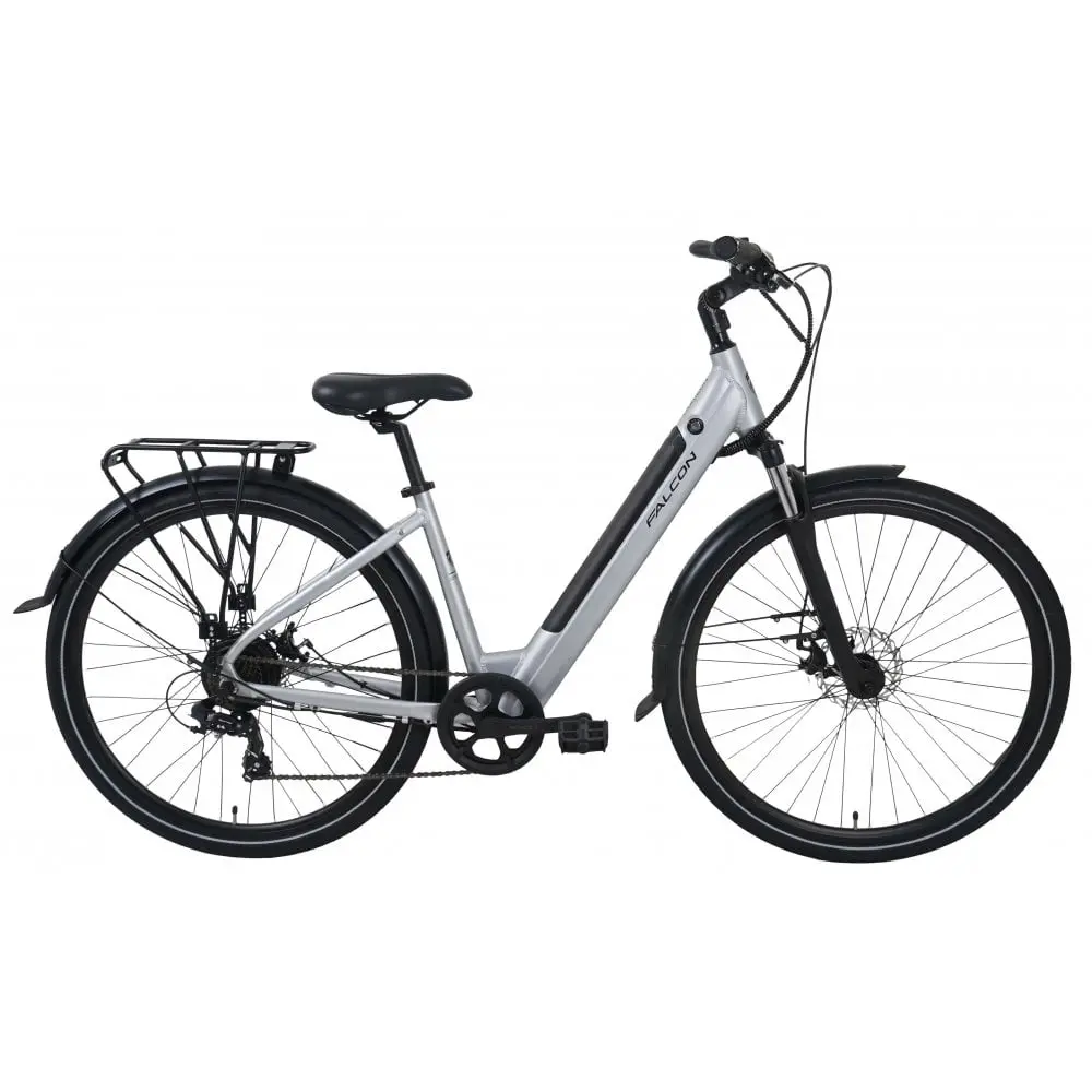 Falcon Horizon Low Step Electric Hybrid Bike, Silver 1