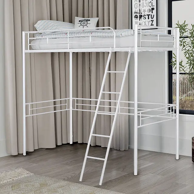 Myles Twin Loft Bed White, Silver & Black 1