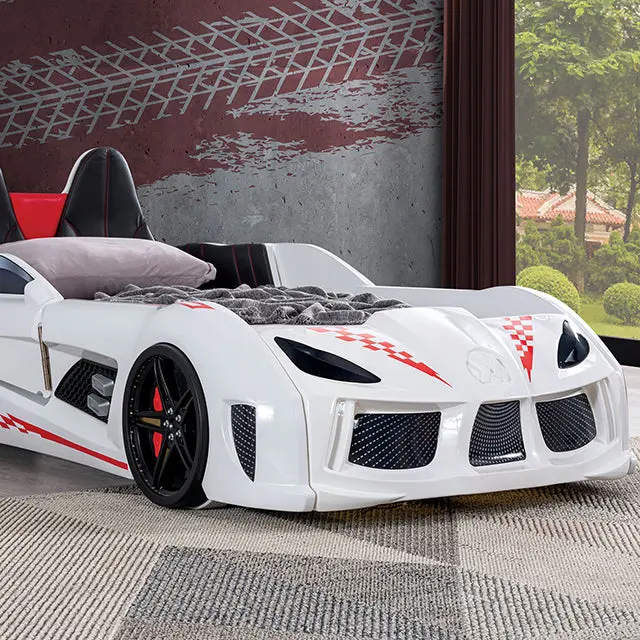 Trackster Bed White, Red,, Black, & Blue 1