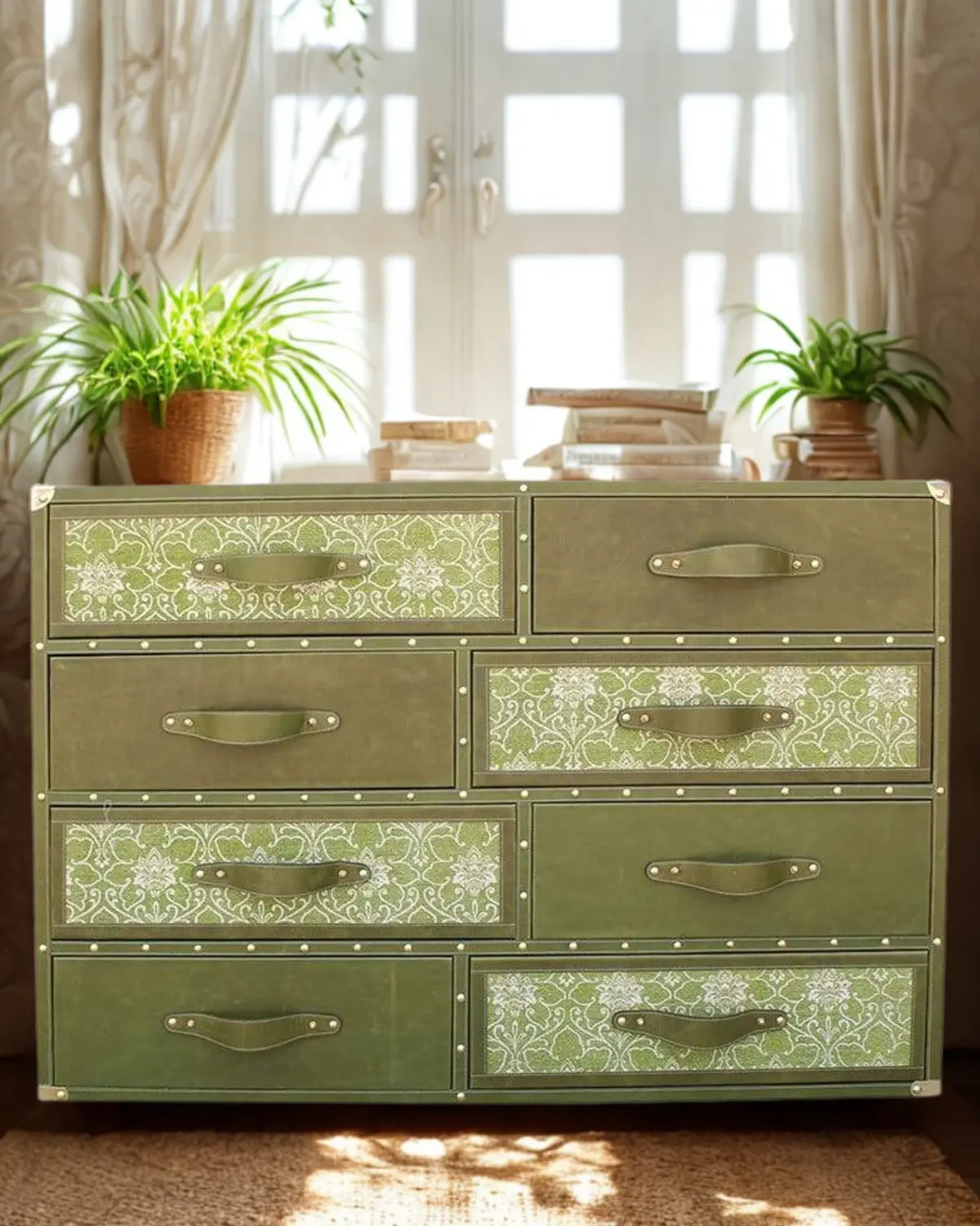 Greenfield Chest Of Drawers - Leather And Printed Cotton 1