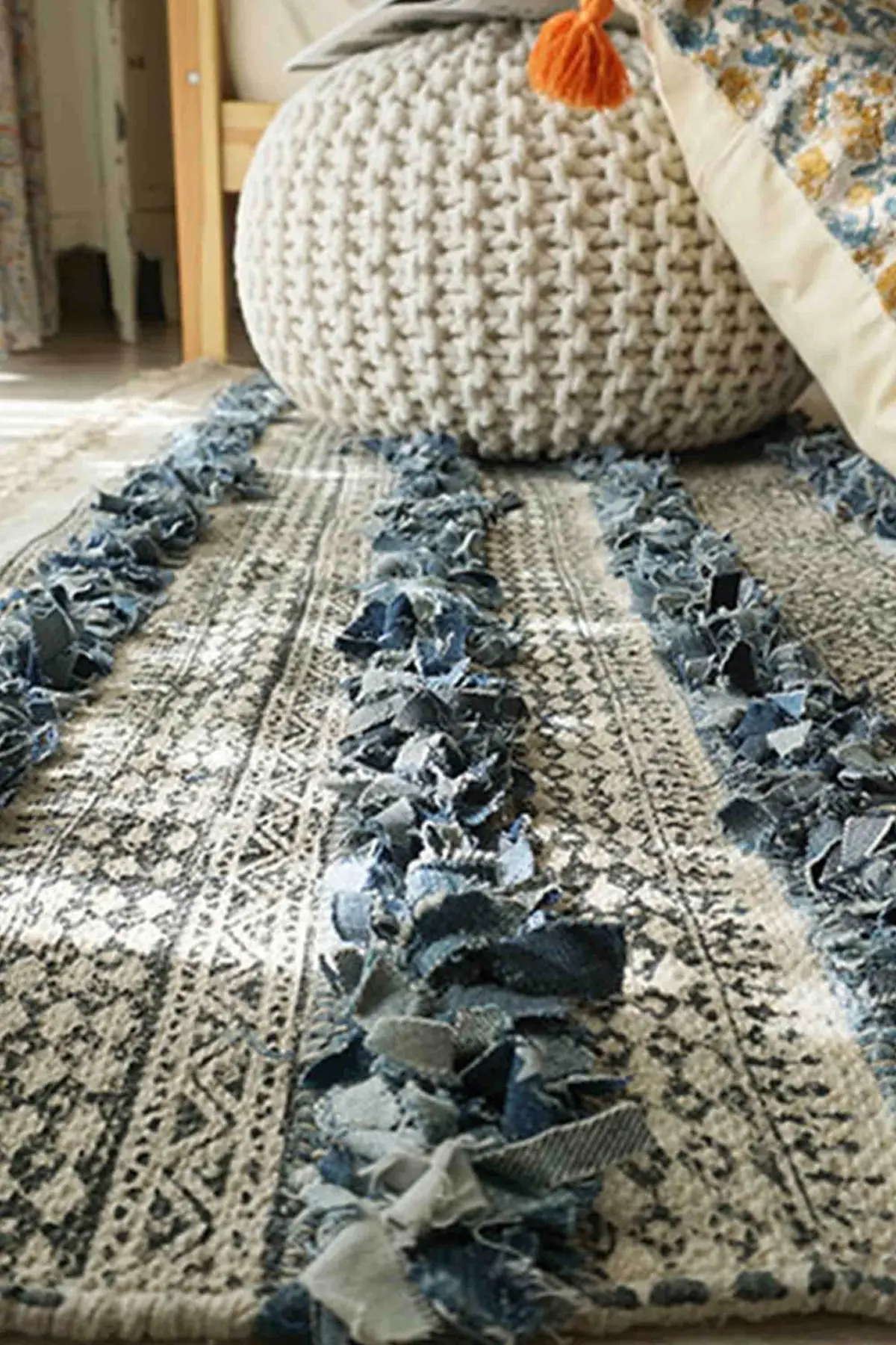 Modish - Denim Shaggy Block Print Rug 5