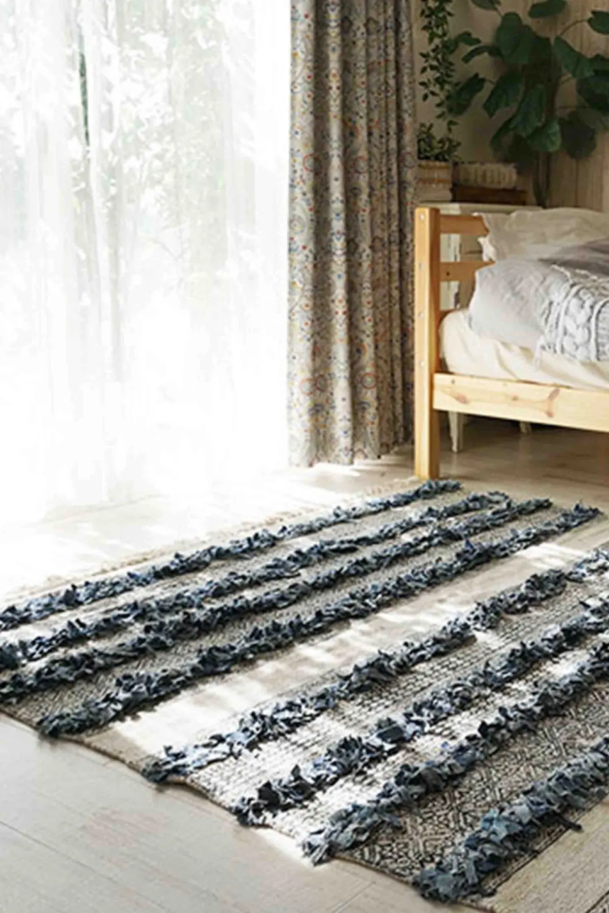 Modish - Denim Shaggy Block Print Rug 7