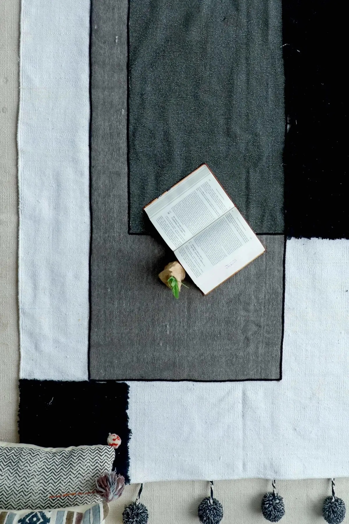 Kelki - Patchwork Rug With Pom Poms 1