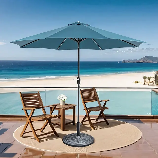 Soli 9' Outdoor Umbrella W/ Auto Tilt + 21" Round Base 1