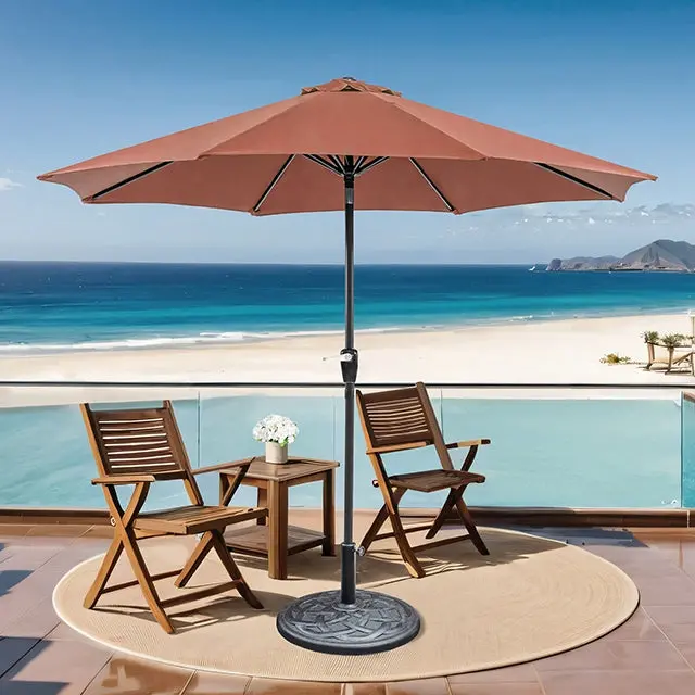 Soli 9' Outdoor Umbrella W/ Auto Tilt + 21" Round Base 1