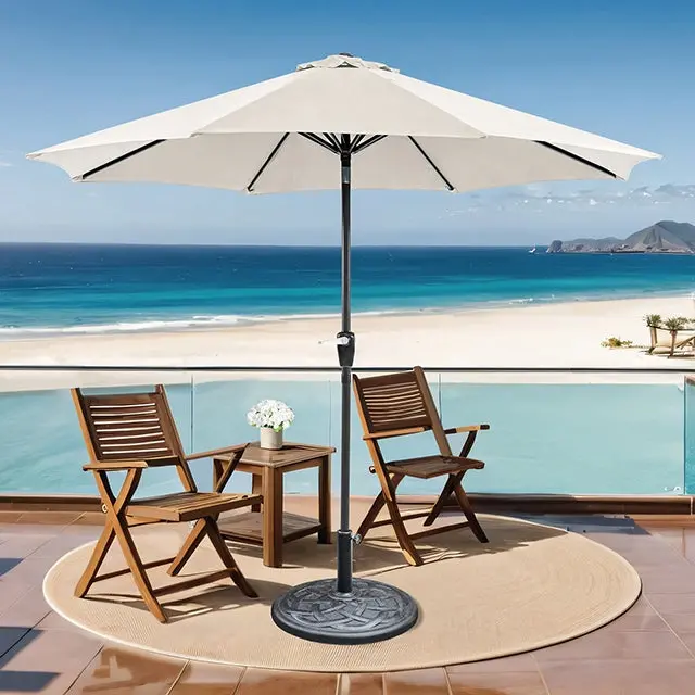 Soli 9' Outdoor Umbrella W/ Auto Tilt + 21" Round Base 1