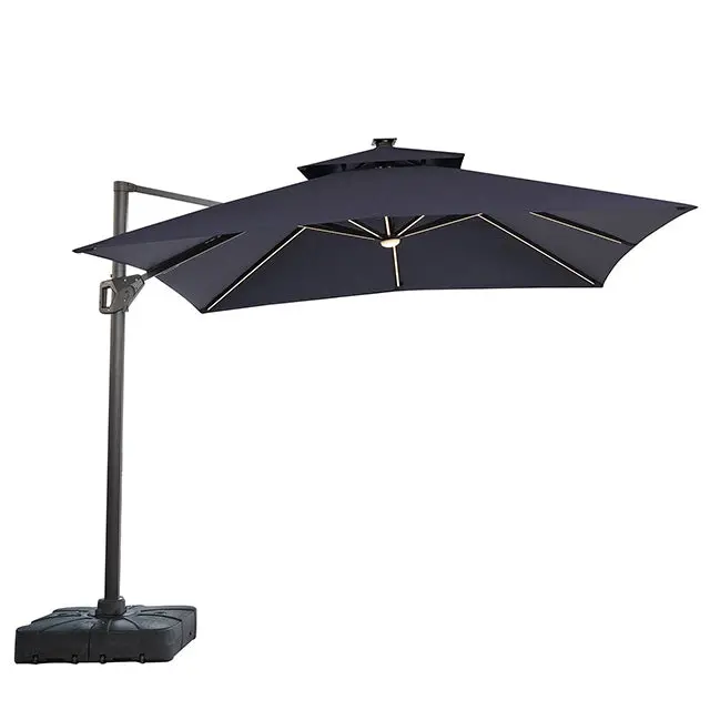 Aurora 10 Ft Square Umbrella W/ Double Top W/ Led Light + 37" Large Base 1