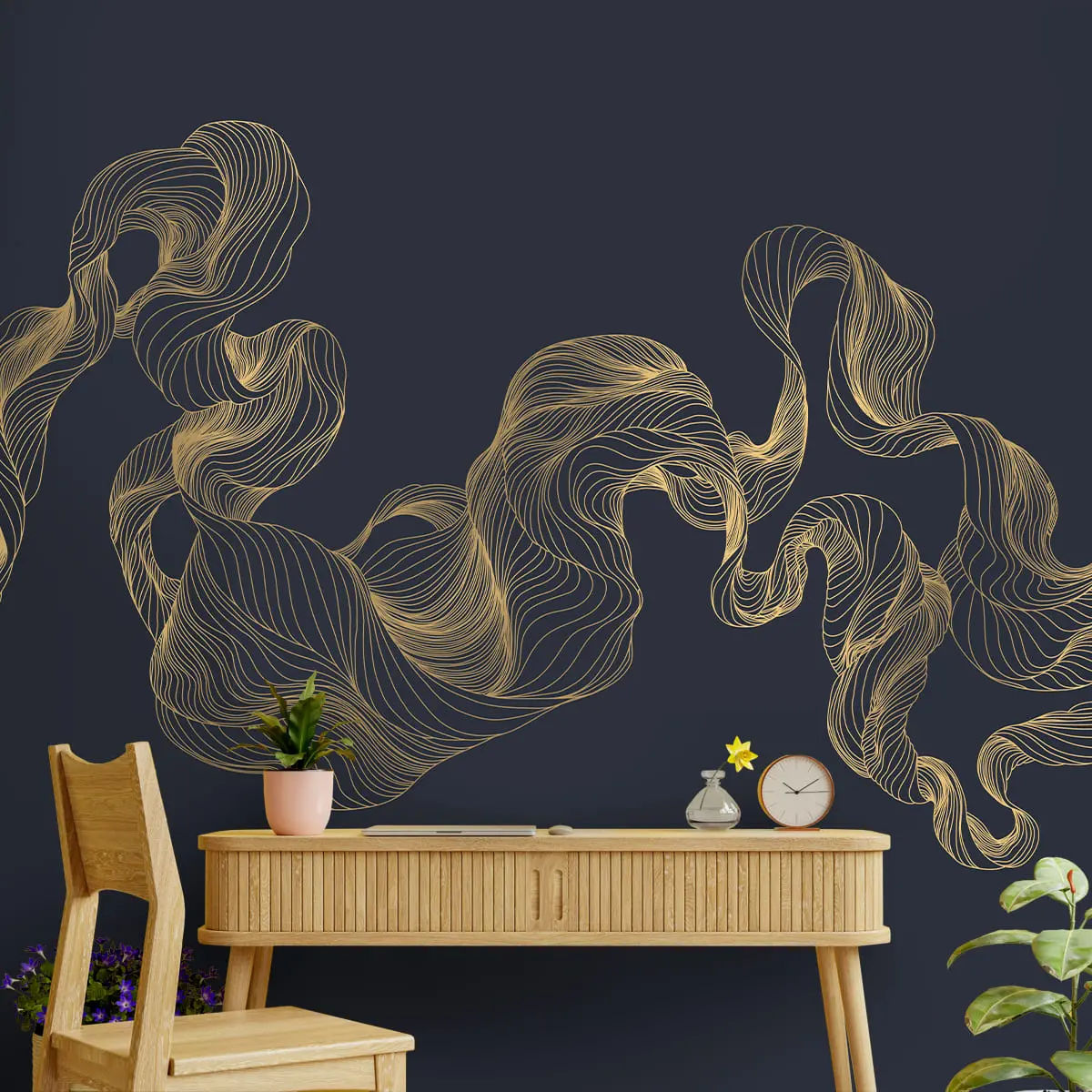 Spiral Lines Abstract Wallpaper Customised Blue 1
