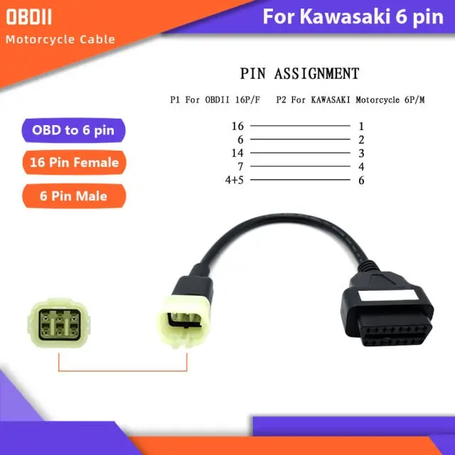 6Pin Obd2 Cable Motorbike Diagnostic For Honda,Kawasaki, Suzuki, Yamaha 1