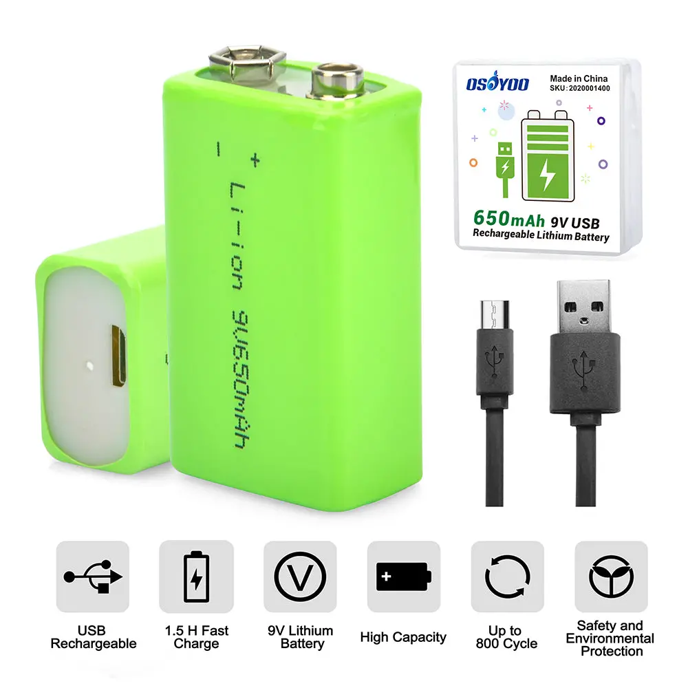 9V 650Mah Lithium Rechargeable Battery 1