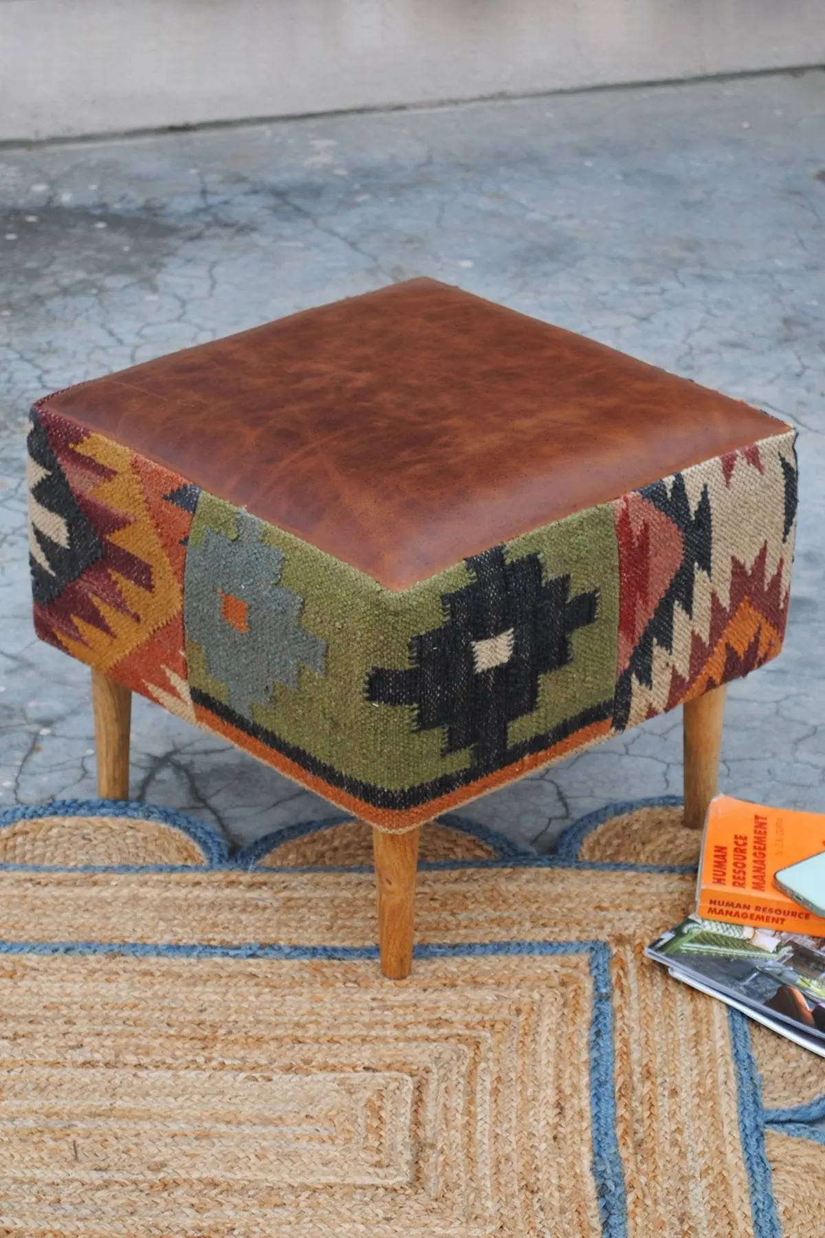 Revere - Kilim & Leather Ottoman 1