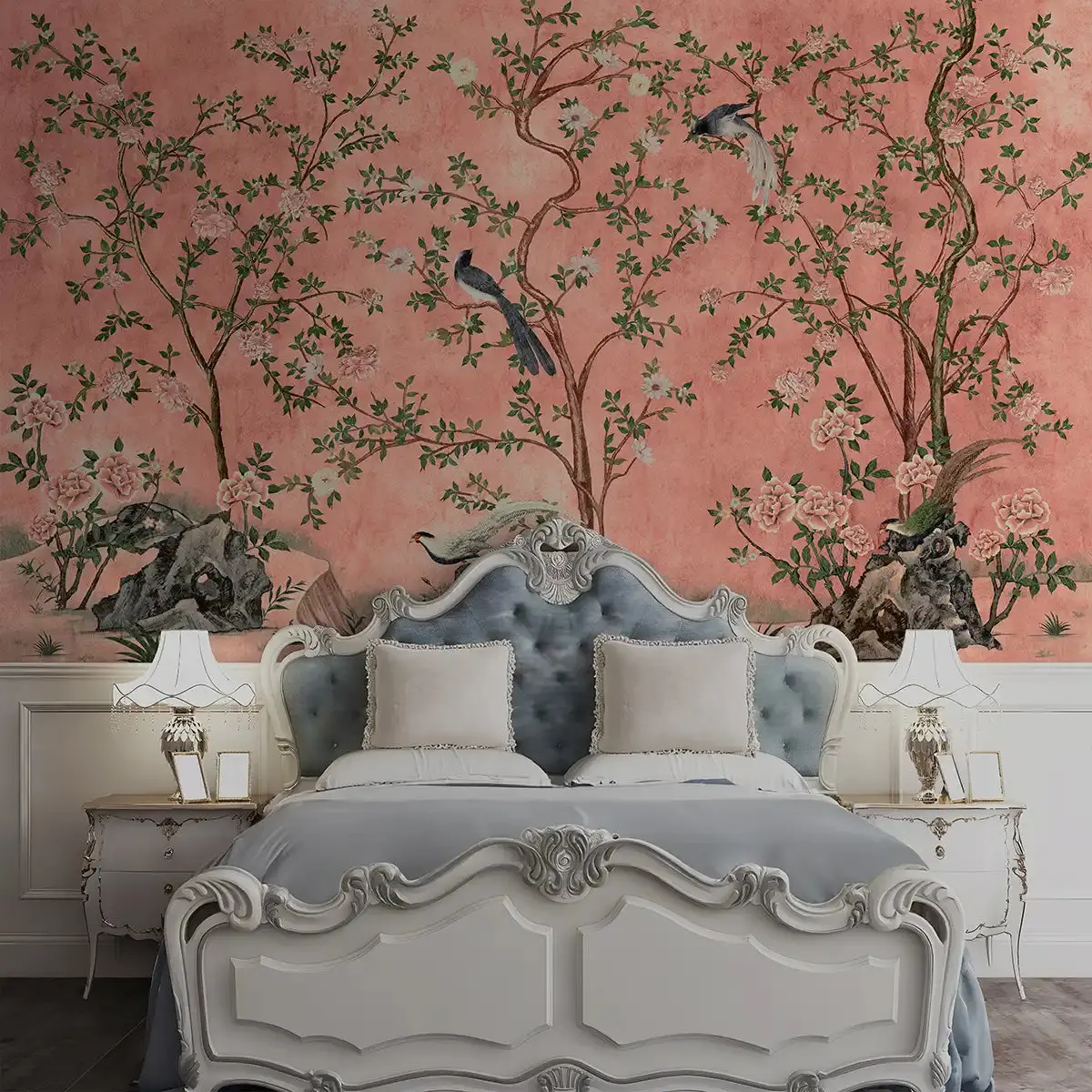 Rosa Chinoiserie, Pink Color Room Wallpaper 1