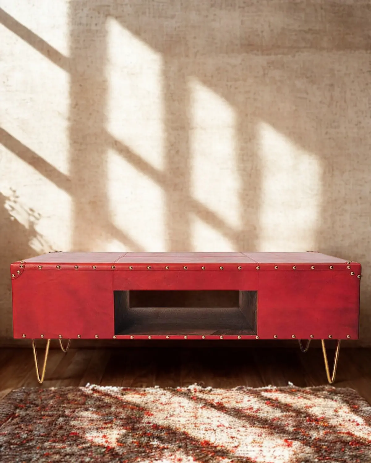Rose Coffee Table In Leather With Metal Legs 2
