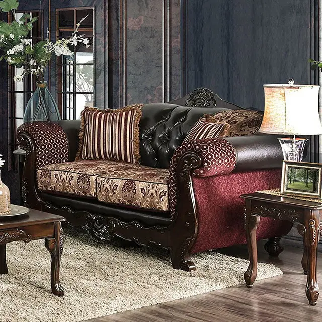 Quirino Burgundy/Dark Brown Love Seat 1
